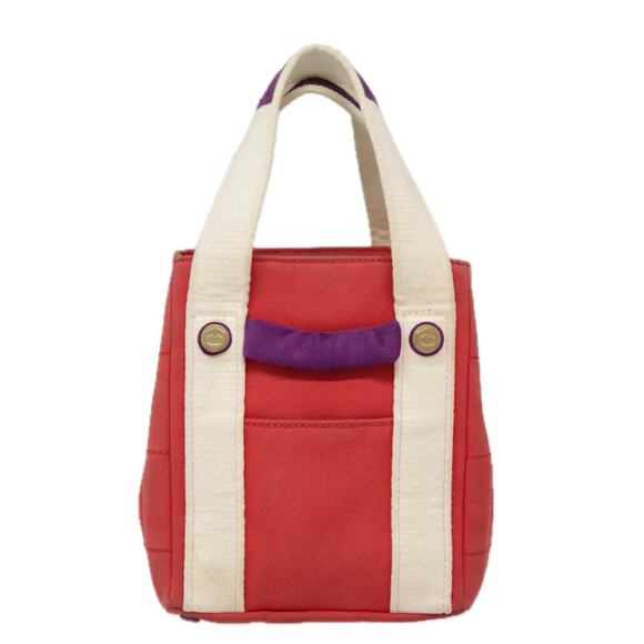 CHANEL Choco Bar Tote Bag Canvas Red Gold CC - Picture 13 of 16